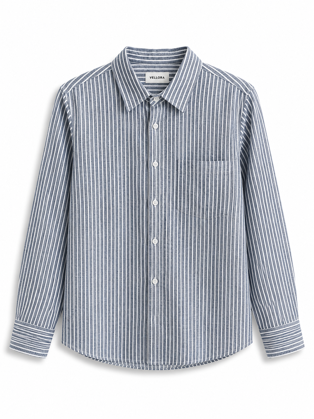 VELLORA Men's Blue Striped Cotton Shirt