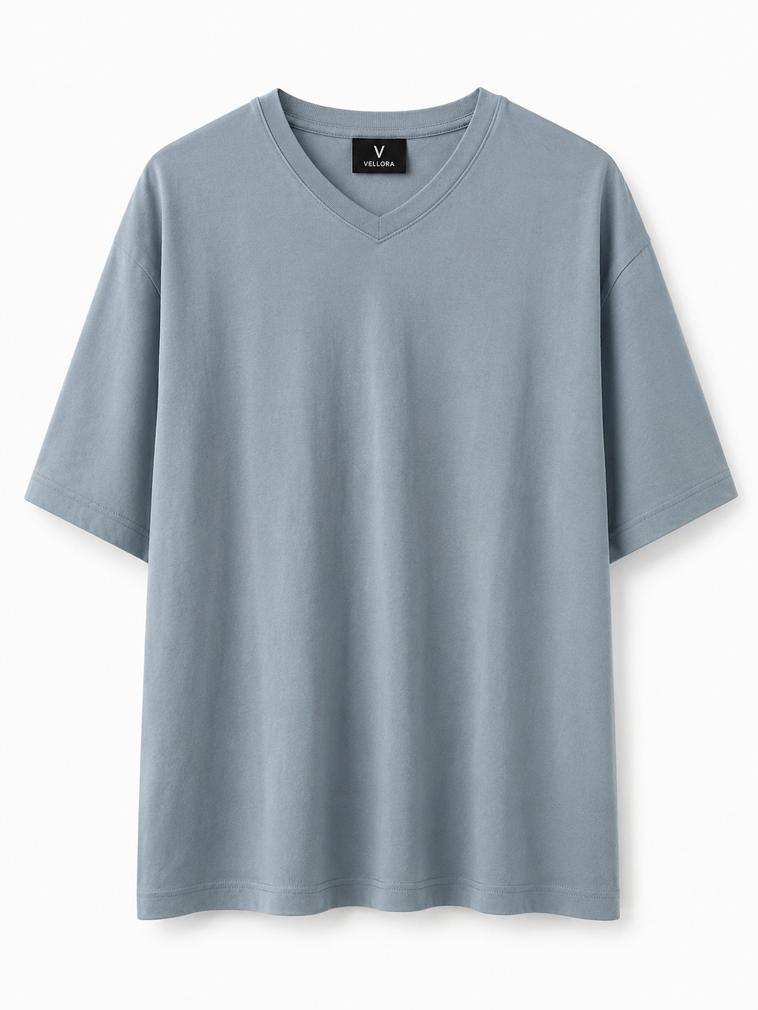 VELLORA Premium Sky Blue V-Neck Oversized T-Shirt | Cotton Tee