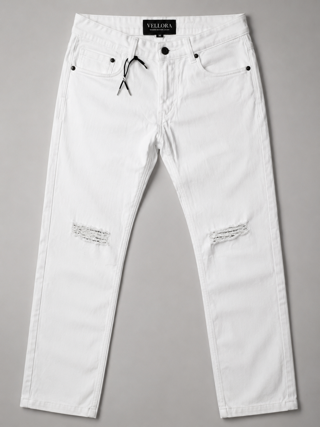 Arctic White Distressed Slim-Fit Jeans