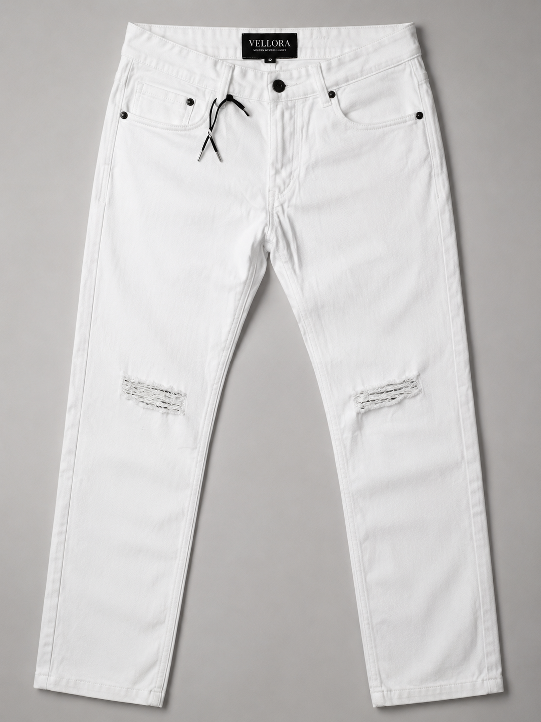 Arctic White Distressed Slim-Fit Jeans