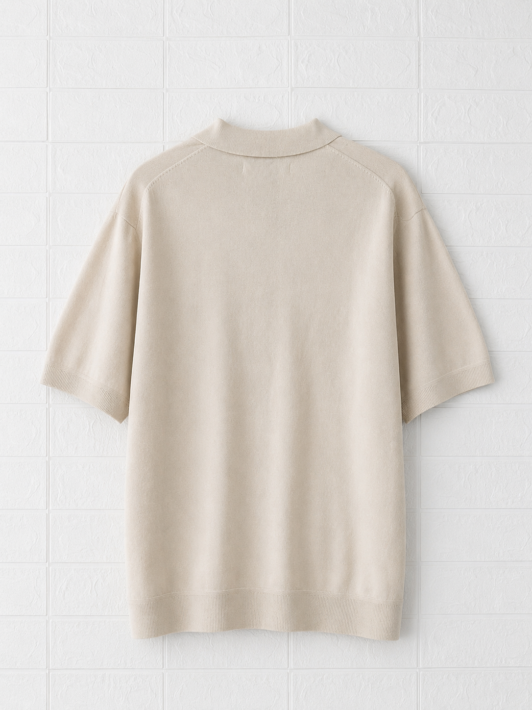 Premium Beige Relaxed Fit Knitted Polo T-Shirt