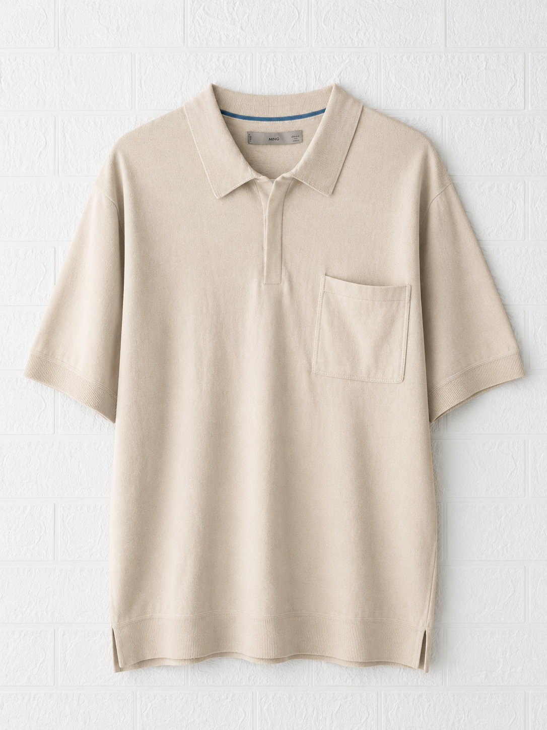Premium Beige Relaxed Fit Knitted Polo T-Shirt